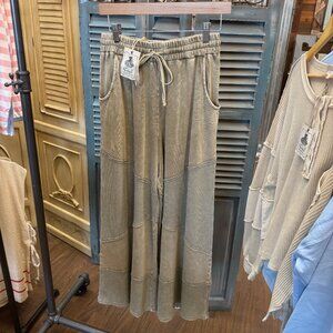 Easel Washed Faded Olive Thermal Mix Terry Knit Pants